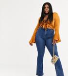Asos Design Curve Sculpt Me Full Length Flare Jeans In Mid Vintage Blue Wash