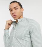 Asos Design Tall Slim Fit Shirt With Vertical Stripe In Sage Green