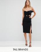 True Decadence Tall Bow Front Bandeau Pencil Dress With Split Detail - Black