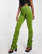 Rebellious Fashion Ruched Flare Pants In Green