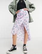 River Island Floral Bias Satin Midi Skirt In Mint-green