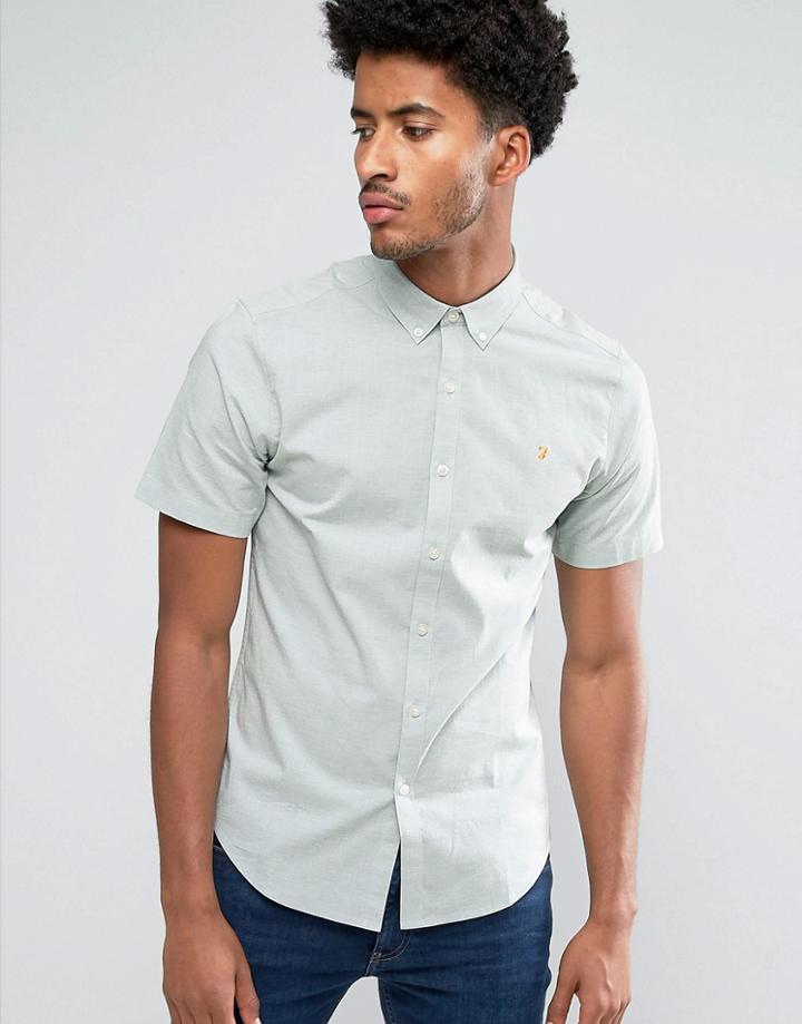 Farah Steen Slim Fit Short Sleeve Oxford Shirt Green - Green