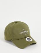 Calvin Klein Jeans Embroidered Logo Cap In Khaki-green