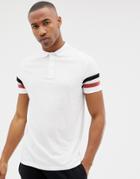 Asos Design Polo Shirt With Contrast Sleeve Stripe In White - White