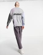 Asos Design Oversized Long Sleeve T-shirt In Gray And Blue Color Block With Rhode Island Print-multi