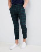 Pull & Bear Tailored Pants In Green Check - Navy