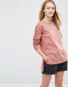 Asos Longline Top In Oil Wash With Seam Detail - Blush