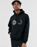 Reclaimed Vintage Hoodie With Sun And Moon In Black - Black