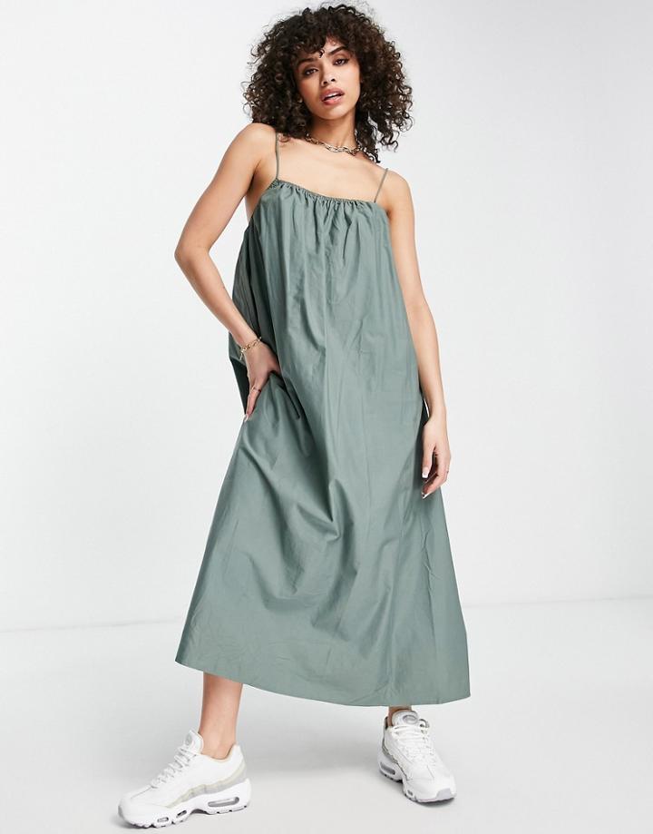 Missguided Cami Strap Midaxi Smock Poplin Dress In Green