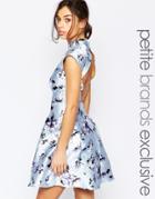 Chi Chi London Petite High Neck Open Back Floral Prom Dress - Purple