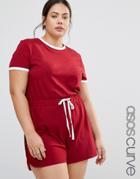 Asos Curve Casual Playsuit With Contrast Tipping - Red