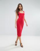 Asos Thick Strap Square Neck Midi Bodycon Dress - Red