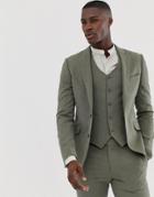 Asos Design Skinny Suit Jacket In Khaki Cross Hatch - Green