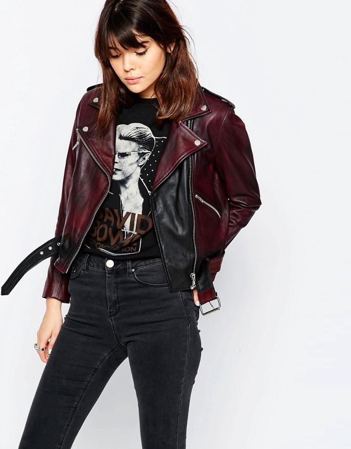 Asos Premium Biker Jacket With Heavy Wash - Red