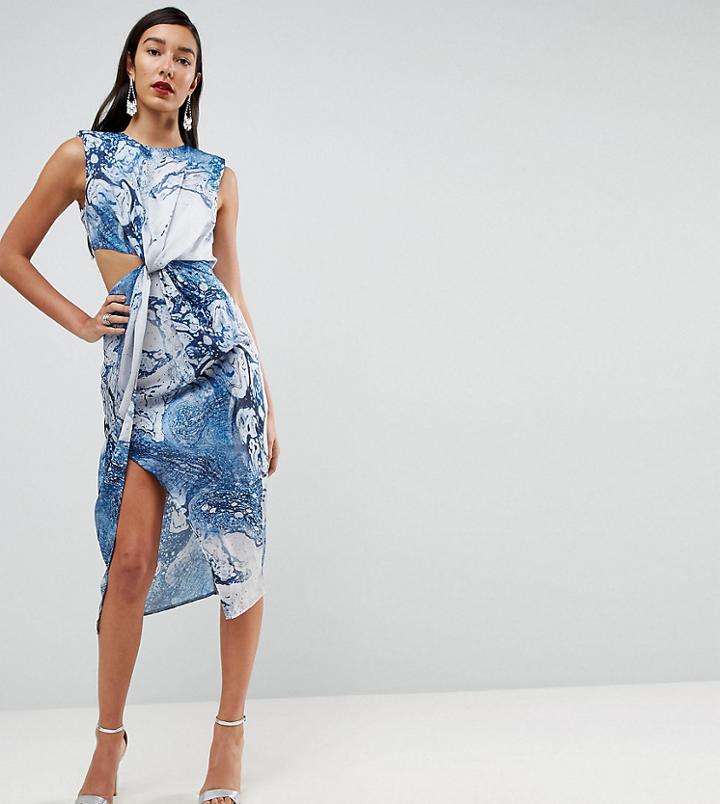 Asos Tall Twist Front Midi Pencil Dress In Abstract Print-multi