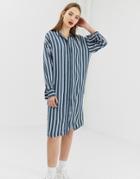 Moss Copenhagen Oversized Shirt Dress In Tonal Stripe - Blue
