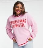 Asos Design Curve 'christmas Jumper' Slogan Sweater In Pink