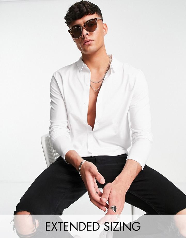 Asos Design Organic Muscle Fit Long Sleeve Jersey Shirt In White