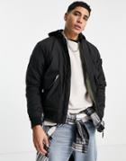 Pull & Bear Padded Bomber Jacket In Black