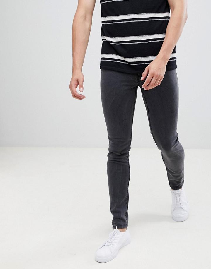 Celio Skinny Fit Jeans In Distressed Denim In Washed Black - Gray