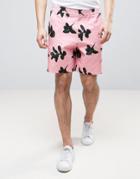 Asos Slim Tailored Floral Short With Elasticated Waist In Pink - Pink