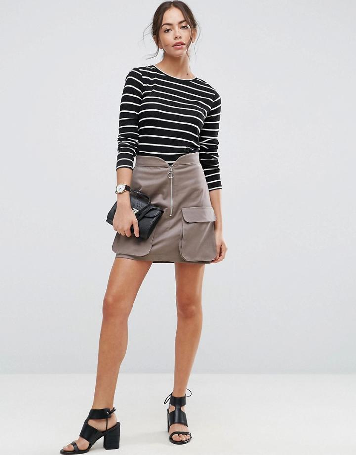 Asos Mini Skirt With Zip And Pockets - Red