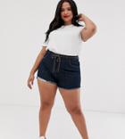 Urban Bliss Plus Rinse Wash Denim Shorts With Rope Belt Detail And Raw Hem