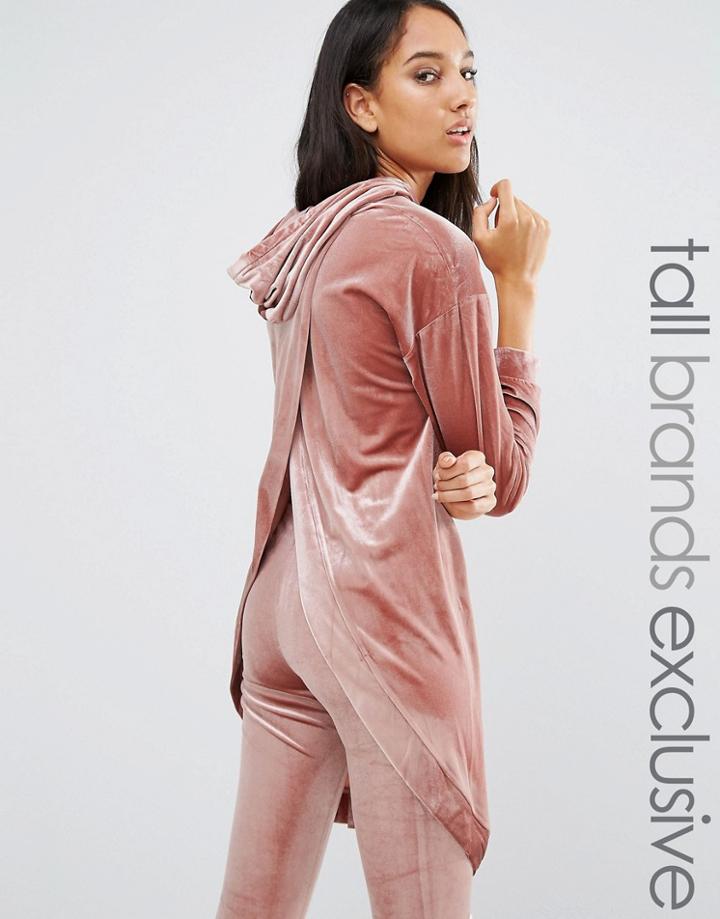 One Day Tall Hooded Longline Sweat Top With Wrap Back Detail - Beige
