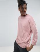 Asos Oversized Long Sleeve T-shirt With Roll Sleeve In Pink - Pink