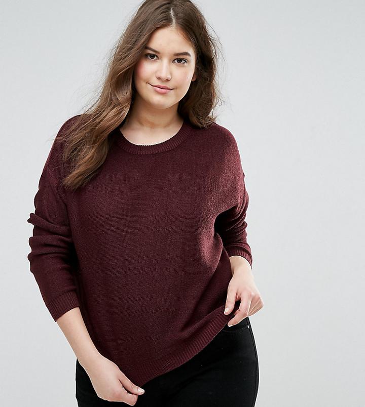 Brave Soul Plus Grunge Sweater - Purple