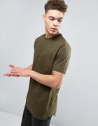 Asos Longline T-shirt In Green With Bound Curved Hem - Green