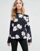 Vila Floral Print Blouse - Black