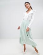 Asos Design Hanky Hem Pleated Midi Skirt In Jersey - Green