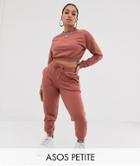 Asos Design Petite Tracksuit Cropped Sweat / Slim Jogger With Tie-pink