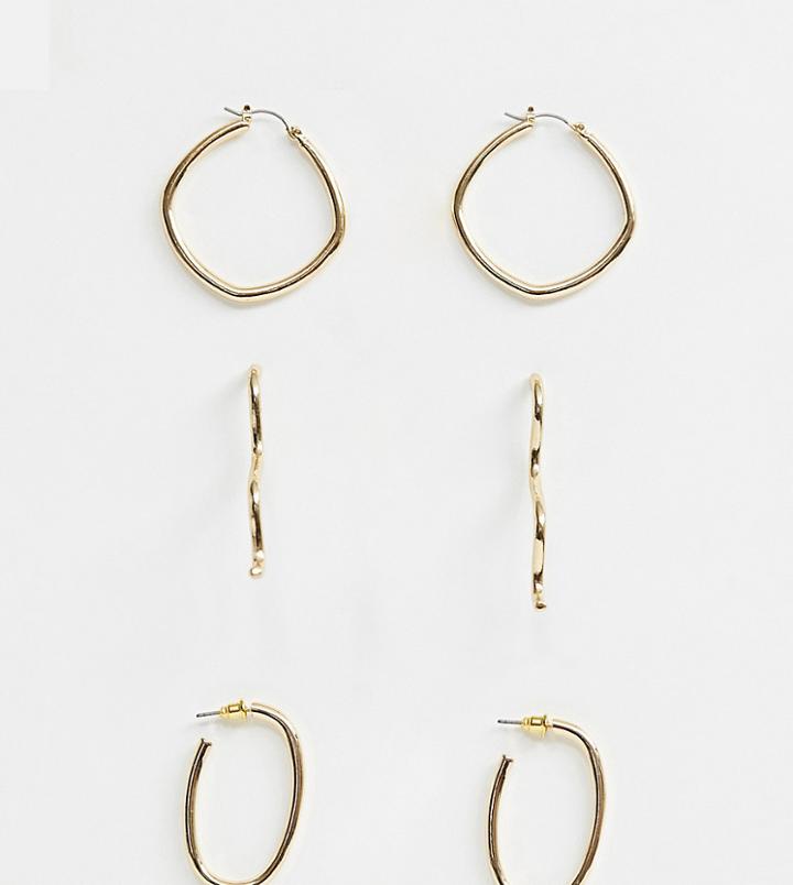 Warehouse 3 Pack Earrings Hoops Pack In Gold - Gold