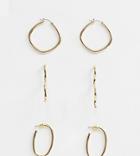Warehouse 3 Pack Earrings Hoops Pack In Gold - Gold