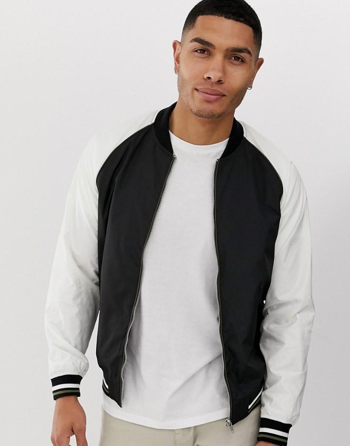 Bershka Bomber Jacket In Black And White - Black