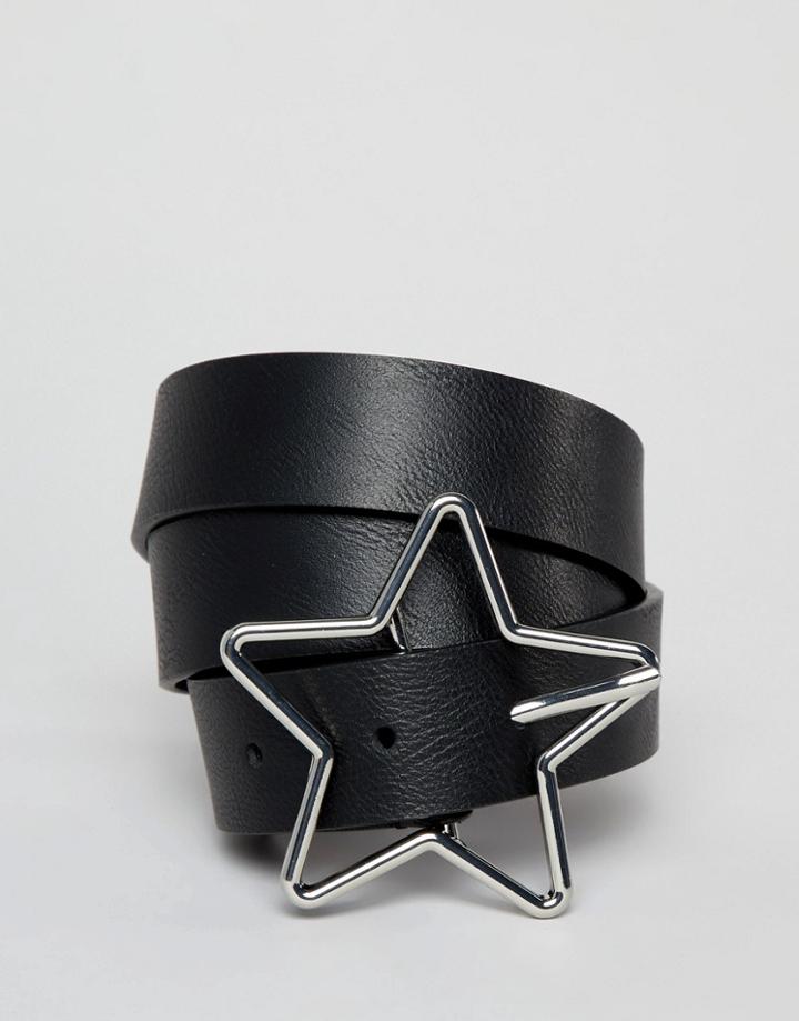 Asos Design Star Buckle Waist And Hip Belt In Water Based Pu - Black
