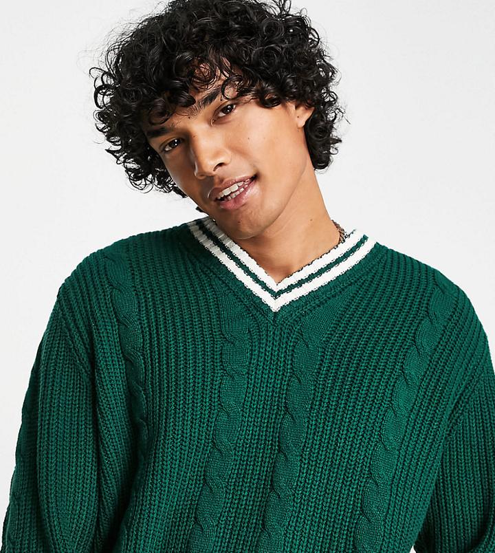 Reclaimed Vintage Inspired Cricket Sweater With Tipping-green