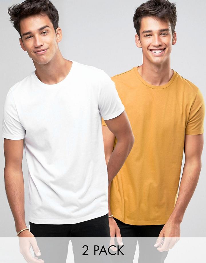 Asos 2 Pack T-shirt In White/yellow - Multi