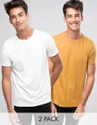 Asos 2 Pack T-shirt In White/yellow - Multi
