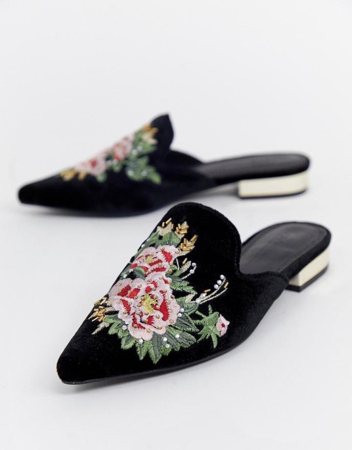 Asos Design Maldives Embroidered Mules-black