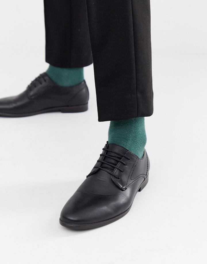 Burton Menswear Rounder Toe Derby Shoes In Black - Black