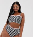 Peek & Beau Curve Exclusive Eco Stripe High Waist Bikini Bottom With Dusty Pink Frill - Multi