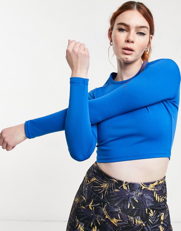 South Beach Long Sleeve Crop Top In Navy