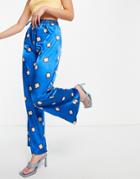 John Zack Exclusive Wide Leg Coordinating Pants In Cobalt Geo Print-multi