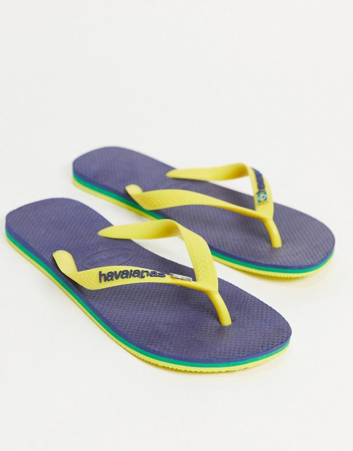 Havaianas Brasil Layers Flip Flops In Navy