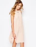 Darccy Gathered Ruffle Neck Swing Dress - Dusty Pink