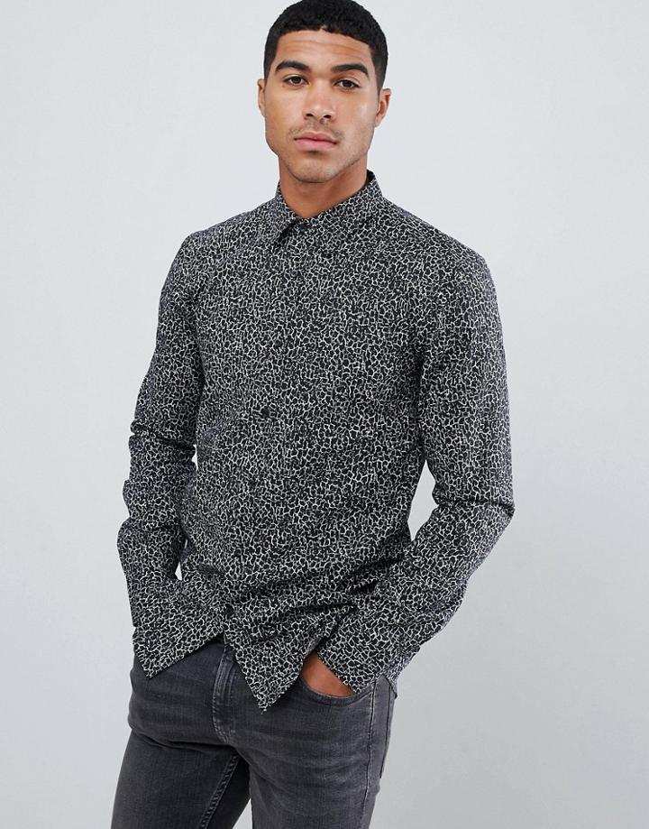 Hugo Elisha Extra Slim Fit Poplin Shirt In Abstract Geo Print-black