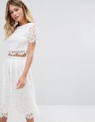 New Look Lace Scallop Top Co-ord - White